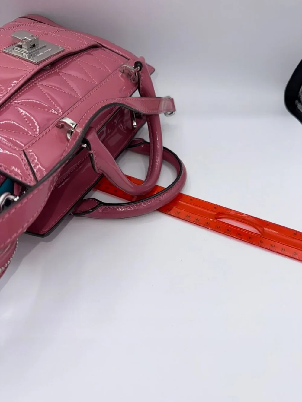 Michael Kors Pink Patent Leather Quilted Satchel Crossbody Bag